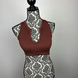 Women's Rust Ribbed Cutout Crop Tank Top